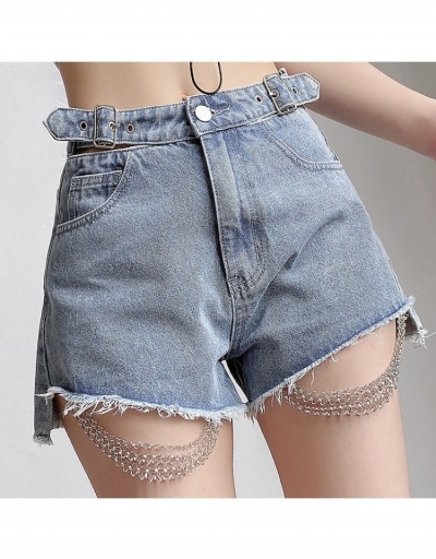 Replica  Raged Hem Chain Decorated Denim Shorts #796154 $30.28 USD for Wholesale