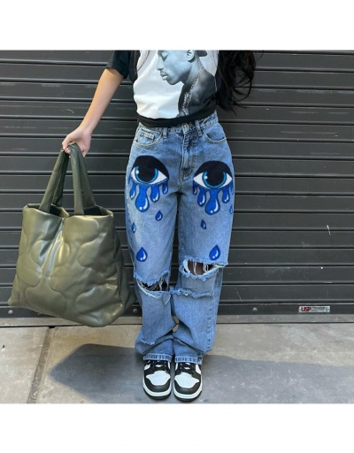 Stylish Street Ripped Printed Straight Leg Jeans #796162 $33.80 USD, Wholesale Fashion Jeans