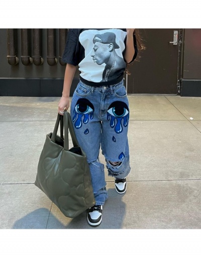 Replica Stylish Street Ripped Printed Straight Leg Jeans #796162 $33.80 USD for Wholesale