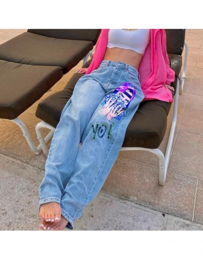  Casual Street Printing Wide Leg Denim Jeans #796170 $29.27 USD, Wholesale Fashion Jeans