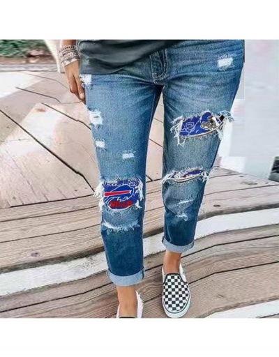 Fashion Casual Ripped Printing Women's Denim Jeans #796171 $36.25 USD, Wholesale Fashion Jeans