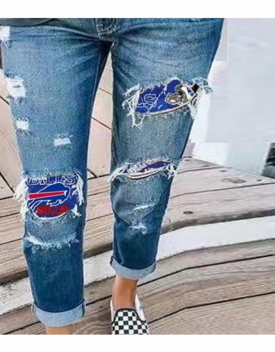 Replica Fashion Casual Ripped Printing Women's Denim Jeans #796171 $36.25 USD for Wholesale