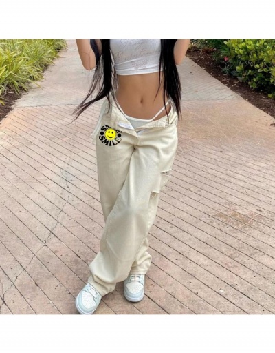 Replica  Smiling Face Embroidery Women's Casual Fashion Denim Pants #796173 $28.18 USD for Wholesale