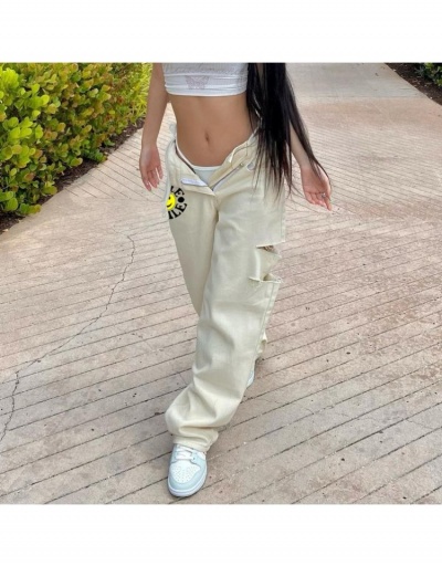 Replica  Smiling Face Embroidery Women's Casual Fashion Denim Pants #796173 $28.18 USD for Wholesale