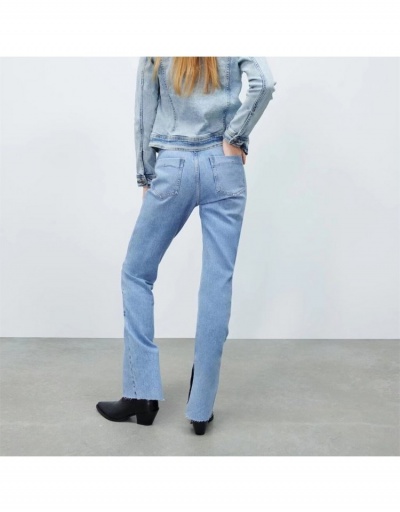 Replica Slit Hem Light Blue Straight Leg Jean Pants #796182 $47.91 USD for Wholesale