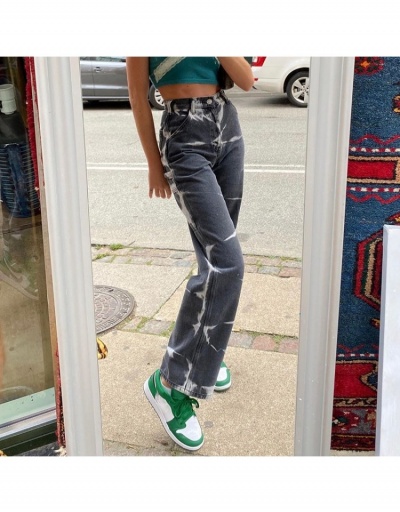 Replica Ladies Stylish Gray Printed Straight Leg Jean Trousers #796189 $30.94 USD for Wholesale