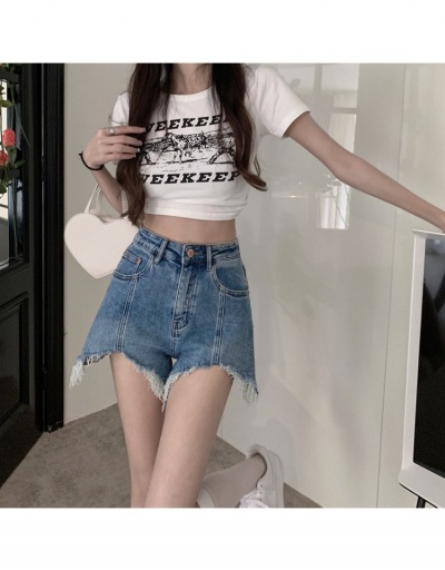  Retro Stle Pure Color Raged Hem Denim Shorts #796209 $28.53 USD, Wholesale Fashion Jeans