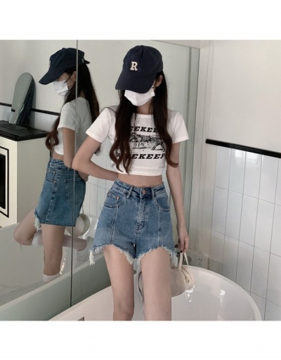 Replica  Retro Stle Pure Color Raged Hem Denim Shorts #796209 $28.53 USD for Wholesale