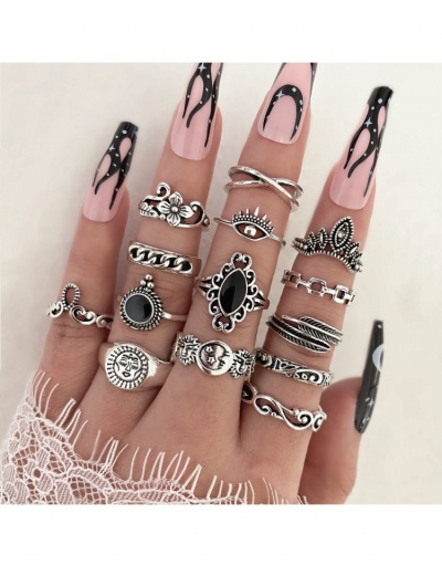  Ins Style Metal Decor Moon Star 14 Piece Ring Set #796334 $6.29 USD, Wholesale Fashion Ring