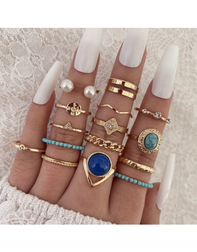 Fashion Turquoise Rhinestone 15-Piece Ring Sets #796340 $6.23 USD, Wholesale Fashion Ring