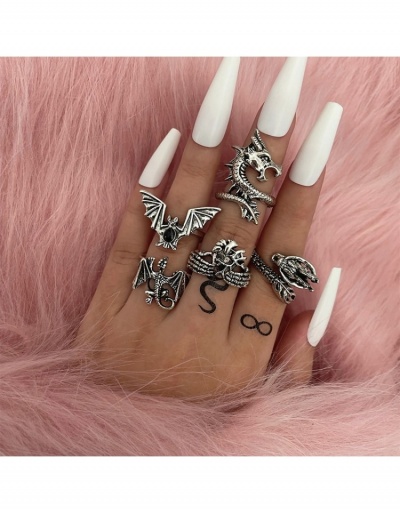  Geometric Punk Bat Dragon 5 Pieces Ring Set #796375 $4.95 USD, Wholesale Fashion Ring