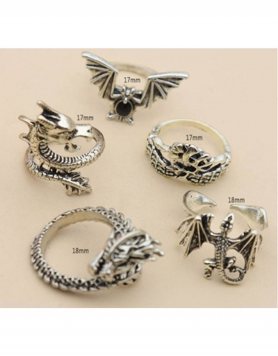 Replica  Geometric Punk Bat Dragon 5 Pieces Ring Set #796375 $4.95 USD for Wholesale