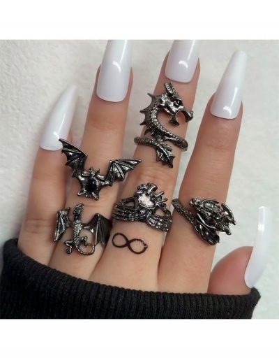 Replica  Geometric Punk Bat Dragon 5 Pieces Ring Set #796375 $4.95 USD for Wholesale