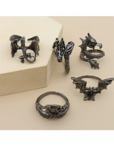 Replica  Geometric Punk Bat Dragon 5 Pieces Ring Set #796375 $4.95 USD for Wholesale