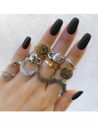 Replica  Retro Star Moon Metal Rings Sets #796382 $7.80 USD for Wholesale