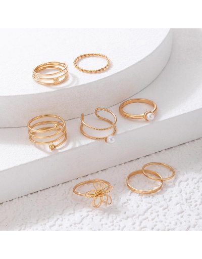 Replica Alloy Golden Faux Pearl Flower Ring Sets For Women #796407 $4.73 USD for Wholesale