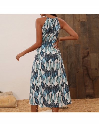 Replica  Fashion Leaf Print Halter Women's Midi Dress Sleeveless Crew Neck #796411 $31.70 USD for Wholesale