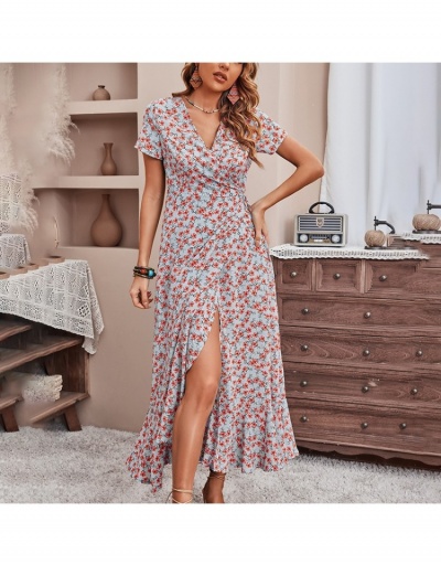  Summer Ruffled Short Sleeve Slit Maxi Dress Short Sleeve V Neck #796412 $30.63 USD, Wholesale Fashion Maxi Dresses