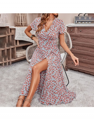 Replica  Summer Ruffled Short Sleeve Slit Maxi Dress Short Sleeve V Neck #796412 $30.63 USD for Wholesale