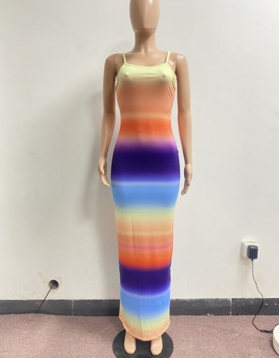 Replica  Sexy Gradient Colorblock Split Hem Women's Long Dress Sleeveless Square Neck #796415 $26.07 USD for Wholesale