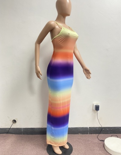 Replica  Sexy Gradient Colorblock Split Hem Women's Long Dress Sleeveless Square Neck #796415 $26.07 USD for Wholesale