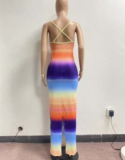 Replica  Sexy Gradient Colorblock Split Hem Women's Long Dress Sleeveless Square Neck #796415 $26.07 USD for Wholesale