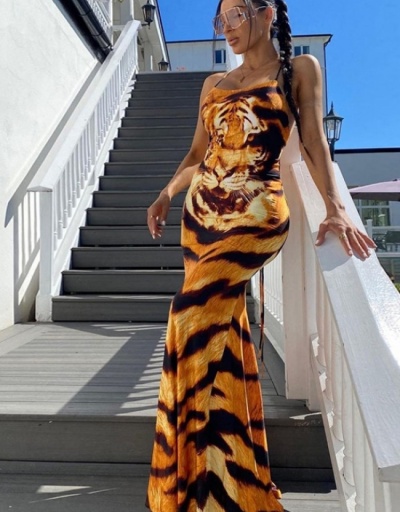 Seductive Animal Print  Backless Long Sleeveless Maxi Dress Sleeveless U Neck #796419 $22.25 USD, Wholesale Fashion Maxi Dresses