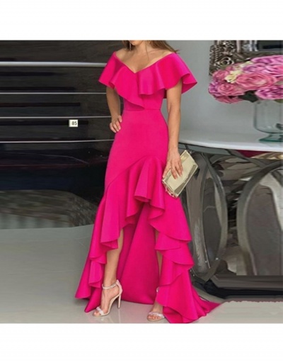 V Neck Ruffle  Patchwork Solid Evening Maxi Dress Short Sleeve V Neck #796429 $29.87 USD, Wholesale Fashion Maxi Dresses