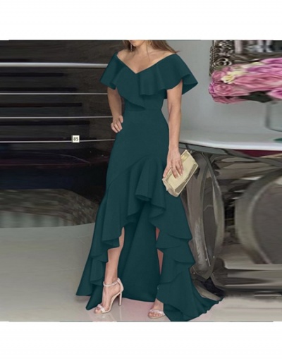 Replica V Neck Ruffle  Patchwork Solid Evening Maxi Dress Short Sleeve V Neck #796429 $29.87 USD for Wholesale