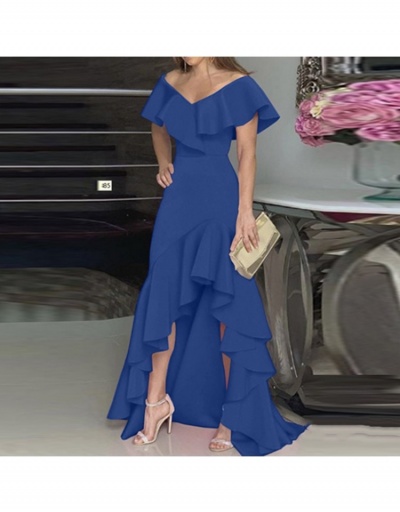 Replica V Neck Ruffle  Patchwork Solid Evening Maxi Dress Short Sleeve V Neck #796429 $29.87 USD for Wholesale