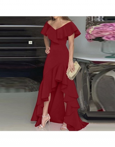 Replica V Neck Ruffle  Patchwork Solid Evening Maxi Dress Short Sleeve V Neck #796429 $29.87 USD for Wholesale