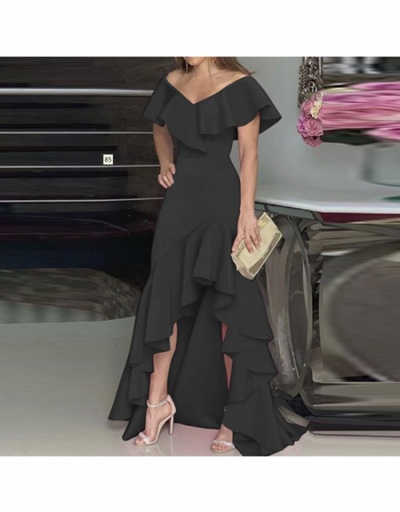 Replica V Neck Ruffle  Patchwork Solid Evening Maxi Dress Short Sleeve V Neck #796429 $29.87 USD for Wholesale