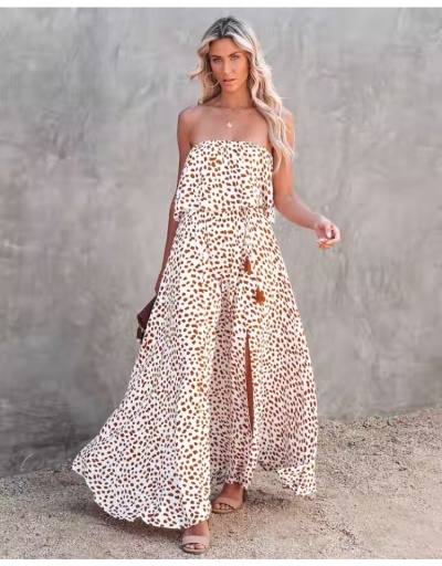  Summer Printing Ruffled Strapless Slit Maxi Dress Sleeveless Boat Neck #796435 $24.90 USD, Wholesale Fashion Maxi Dresses