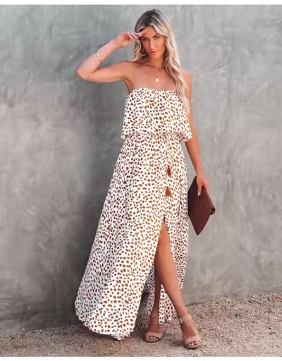 Replica  Summer Printing Ruffled Strapless Slit Maxi Dress Sleeveless Boat Neck #796435 $24.90 USD for Wholesale