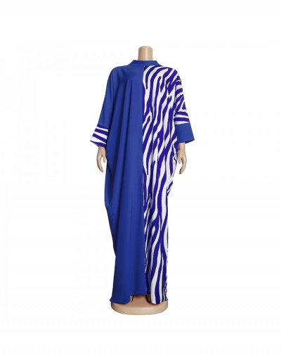 Replica  Fashion Colorblock Bat Sleeve Maxi Dress Three Quarter Sleeve Stand Collar #796436 $55.83 USD for Wholesale