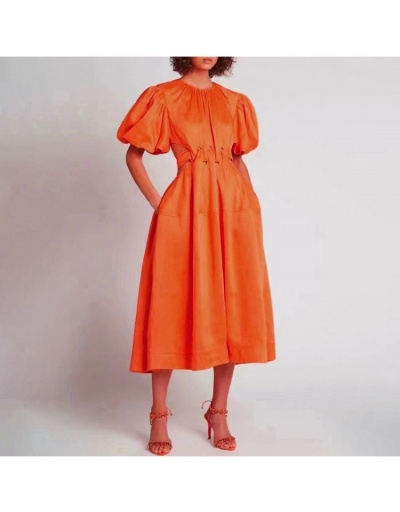  Fashion Pure Color Puff Sleeve Maxi Dress Short Sleeve Crew Neck #796445 $107.06 USD, Wholesale Fashion Maxi Dresses