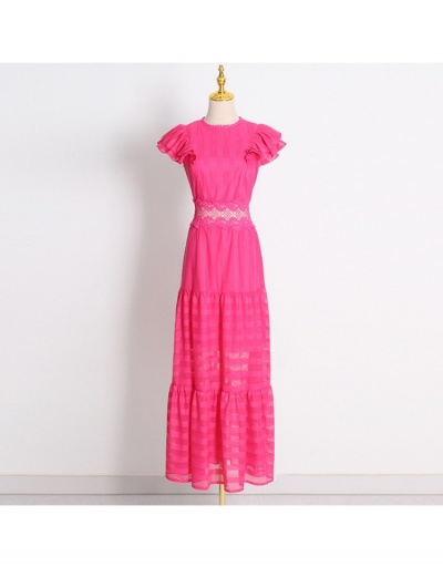  Solid Ruffled Cutout Lace Sleevelss Maxi Dress Sleeveless Crew Neck #796446 $107.06 USD, Wholesale Fashion Maxi Dresses