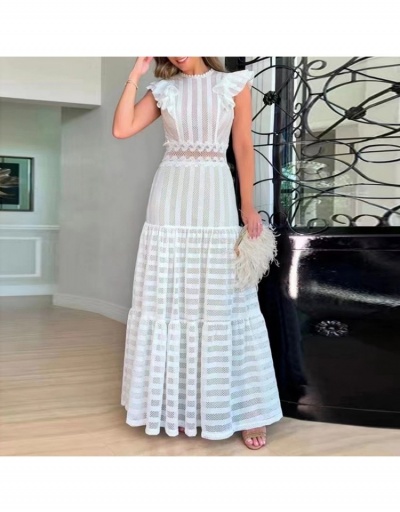 Replica  Solid Ruffled Cutout Lace Sleevelss Maxi Dress Sleeveless Crew Neck #796446 $107.06 USD for Wholesale