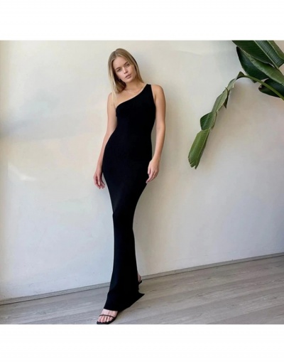 Replica Backless Ladies Solid One Shoulder Black Maxi Dress Sleeveless Inclined Shoulder #796448 $21.53 USD for Wholesale