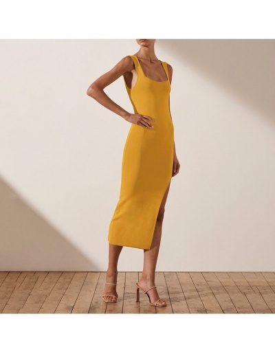 Replica Summer Square Neck  Slit Solid  Long Dresses Sleeveless Square Neck #796449 $16.07 USD for Wholesale