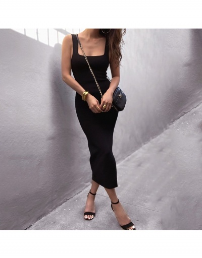 Replica Summer Square Neck  Slit Solid  Long Dresses Sleeveless Square Neck #796449 $16.07 USD for Wholesale