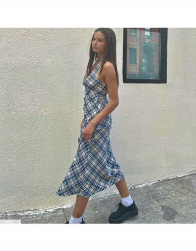 Replica Sexy Plaid Sleeveless Slim Maxi Dress Sleeveless V Neck #796453 $19.96 USD for Wholesale