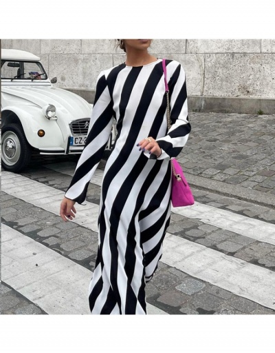 Striped  Cut Out Long Sleeve Maxi Dresses For Women Long Sleeve Crew Neck #796455 $31.02 USD, Wholesale Fashion Maxi Dresses