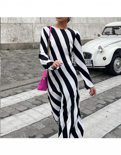 Replica Striped  Cut Out Long Sleeve Maxi Dresses For Women Long Sleeve Crew Neck #796455 $31.02 USD for Wholesale