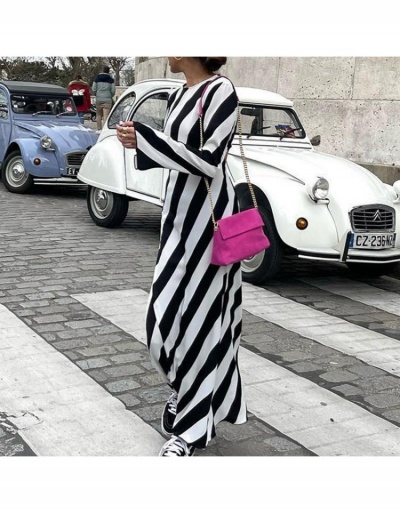 Replica Striped  Cut Out Long Sleeve Maxi Dresses For Women Long Sleeve Crew Neck #796455 $31.02 USD for Wholesale