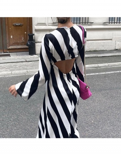 Replica Striped  Cut Out Long Sleeve Maxi Dresses For Women Long Sleeve Crew Neck #796455 $31.02 USD for Wholesale