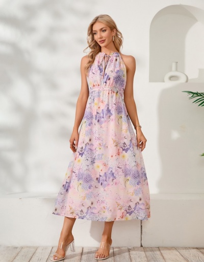  Summer Floral Halter A Line Maxi Dress Sleeveless #796457 $34.35 USD, Wholesale Fashion Maxi Dresses