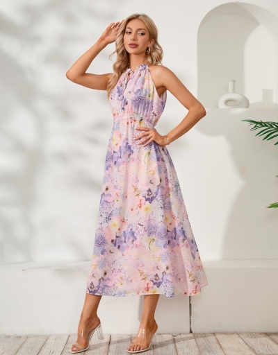 Replica  Summer Floral Halter A Line Maxi Dress Sleeveless #796457 $34.35 USD for Wholesale