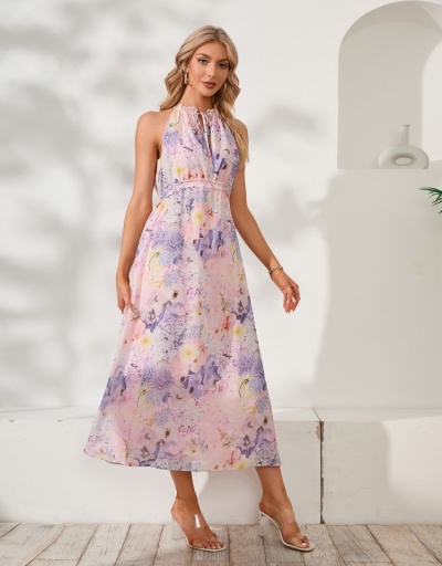 Replica  Summer Floral Halter A Line Maxi Dress Sleeveless #796457 $34.35 USD for Wholesale