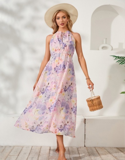 Replica  Summer Floral Halter A Line Maxi Dress Sleeveless #796457 $34.35 USD for Wholesale